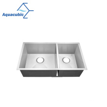 Aquacubic UnderMount UPC Aço inoxidável 2 buraco de tigela dupla pia de cozinha